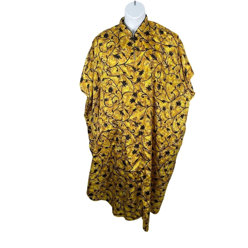 Vintage Simply Basic Kaftan One Size Golden Yellow Black Asian Style Zip Front‎